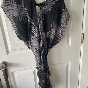 Black and Gray Patterned Wrap Dress